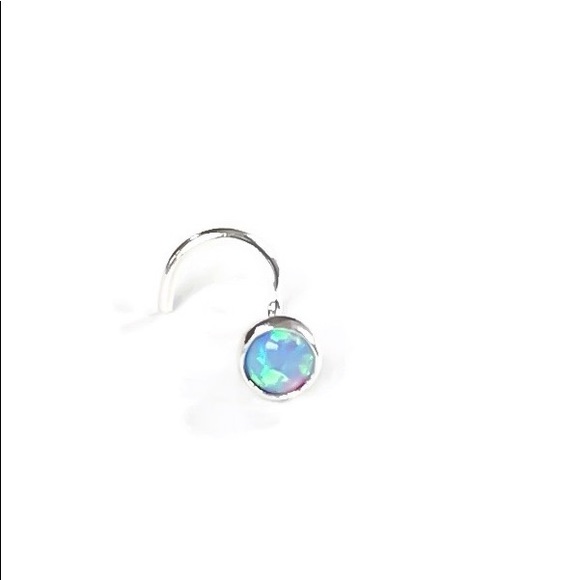 925 Sterling Silver Blue Fire Opal Nose Ring &/or Helix Cartilage Stud Earring - Picture 4 of 12